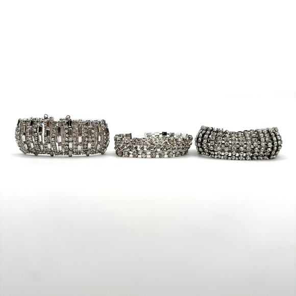 Vintage Rhinestone Tennis Bracelet Trio 1950s Glam Sparkle - Picture 10 of 13